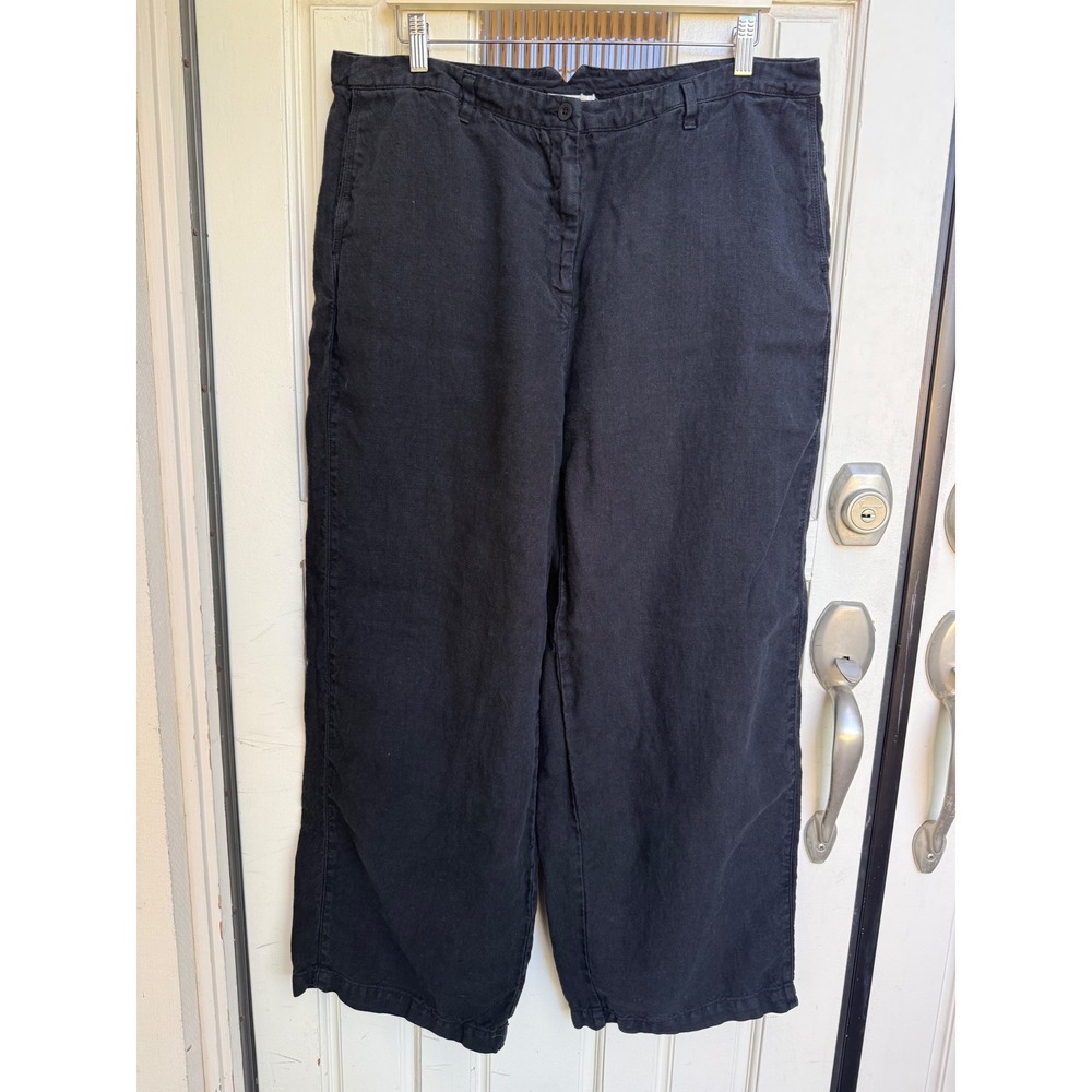 Poetry Black 100% Linen Wide Leg Trousers Pants Womens Size US 14